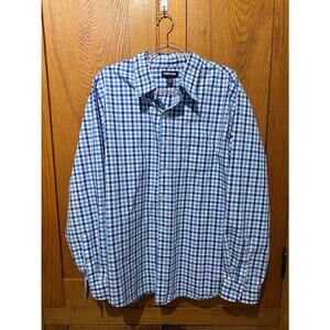 Lands’ End Men’s XXL Blue Gingham Button Down Shirt Traditional Fit